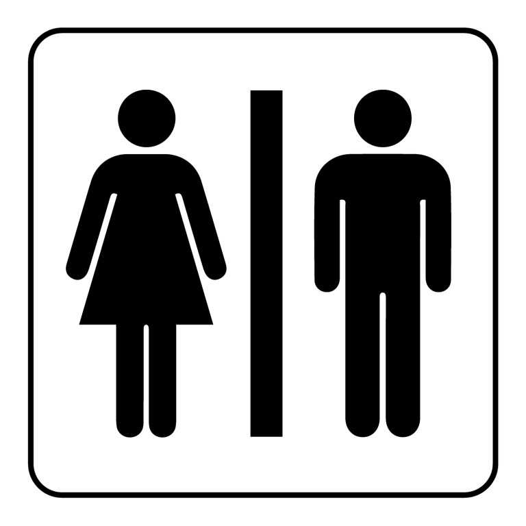 Restroom sign. Male and female toilet icon denoting restroom facilities for both men and women. Lady and a man WC emblem. Lavatory symbol on white background. Stock Vector Illustration